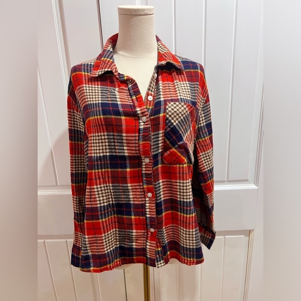 Aerie Plaid Flannel Button Down shirt Sleepwear Pajama Top Size Small NWT - Picture 2 of 3